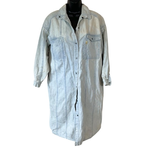 Vintage Jag Long Sleeve Light Wash Denim Button Down Shirt Dress - Picture 1 of 16